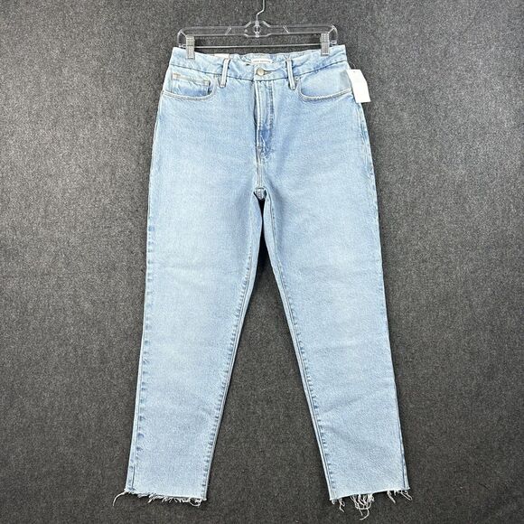 Good American The Weekender Jeans Women 4/27 Blue Straight Leg Raw Hem Indigo248 - Picture 1 of 14